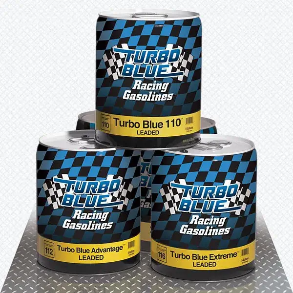 Turbo Blue Gasoline Stacked on top one another